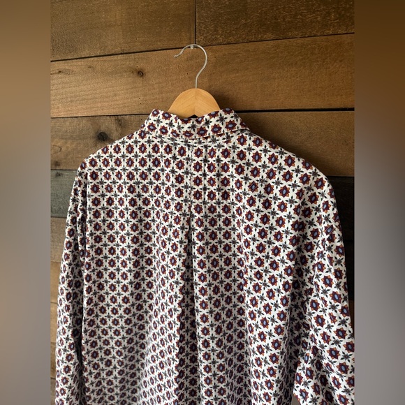 Vintage White Stag Pattern Button Up Shirt Retro Floral Print Blouse - Picture 9 of 10